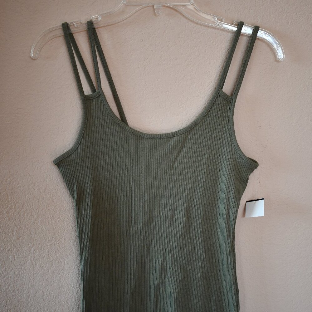 Ambiance Junior's Green Ribbed Stretch Spaghetti Strap Tank Dress Size Large - Picture 2 of 3